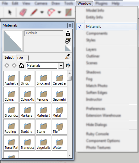 sketchup materials window