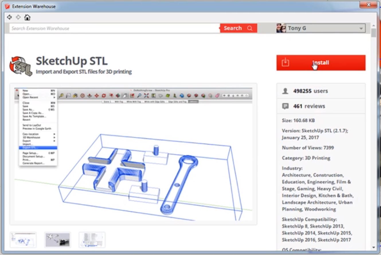 from Sketchup to STL install button