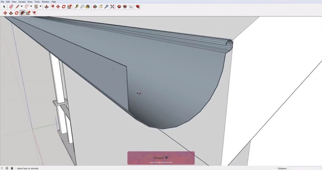 Reversed rain gutter with Sketchup follow me tool