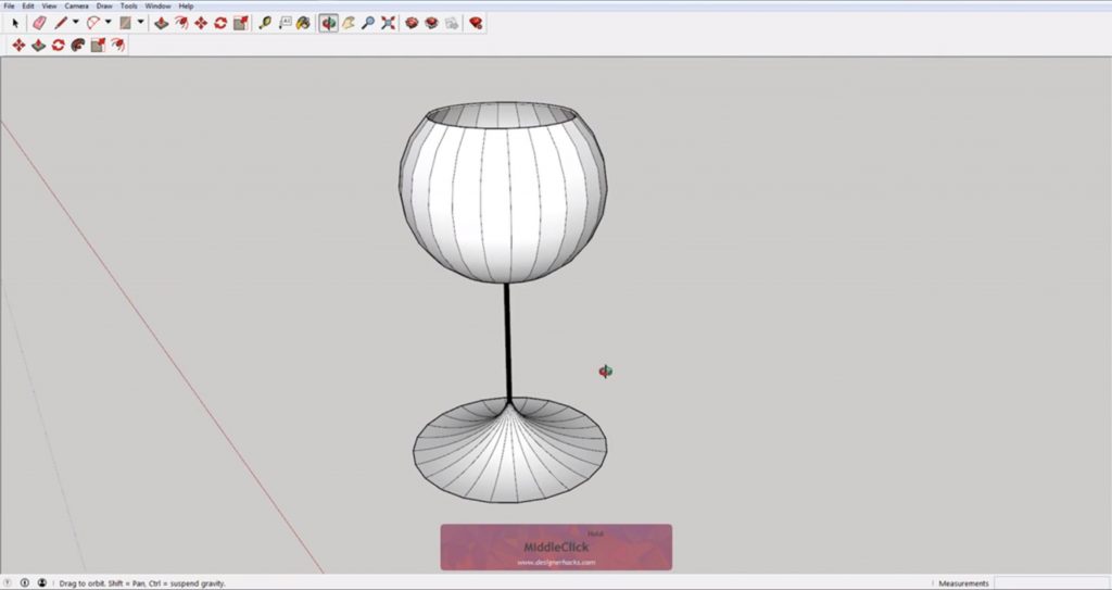 Finished wine glass using Sketchup follow me tool