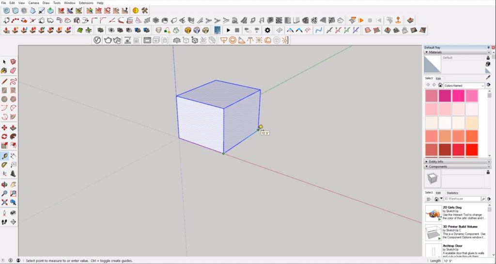 medir el cubo a escala en Sketchup