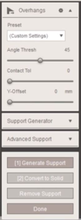 overhang options for creating supports for 3D printing