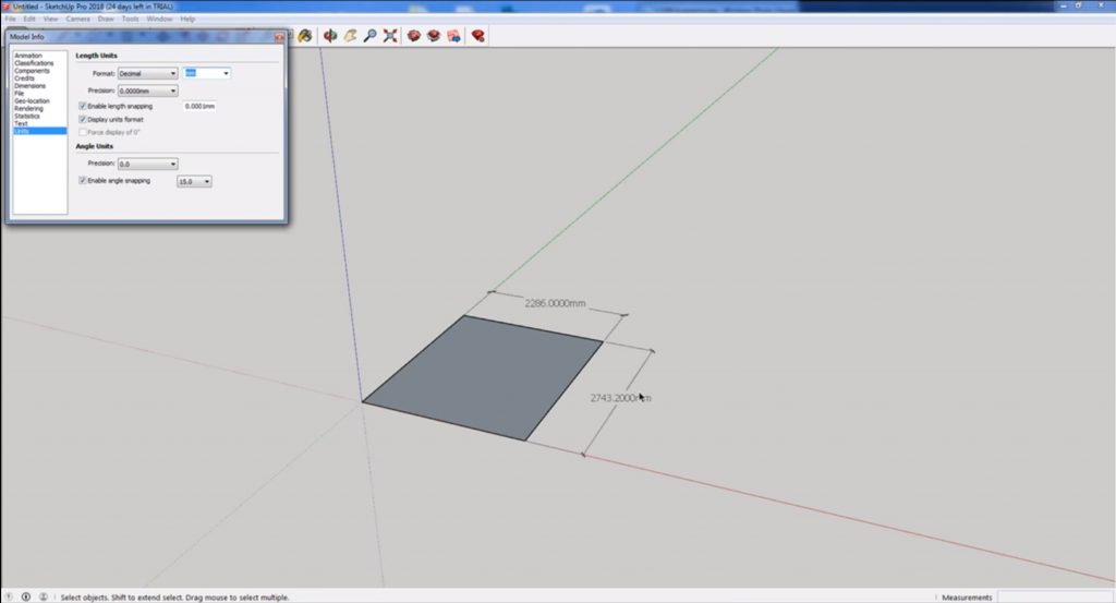 sketchup display dimensions