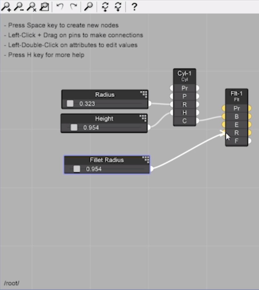 drag fillet radius to fillet node for parametric design in Sketchup