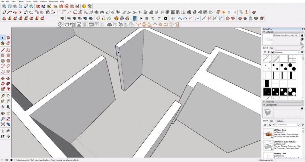 draw door header outline from floor plan to 3D