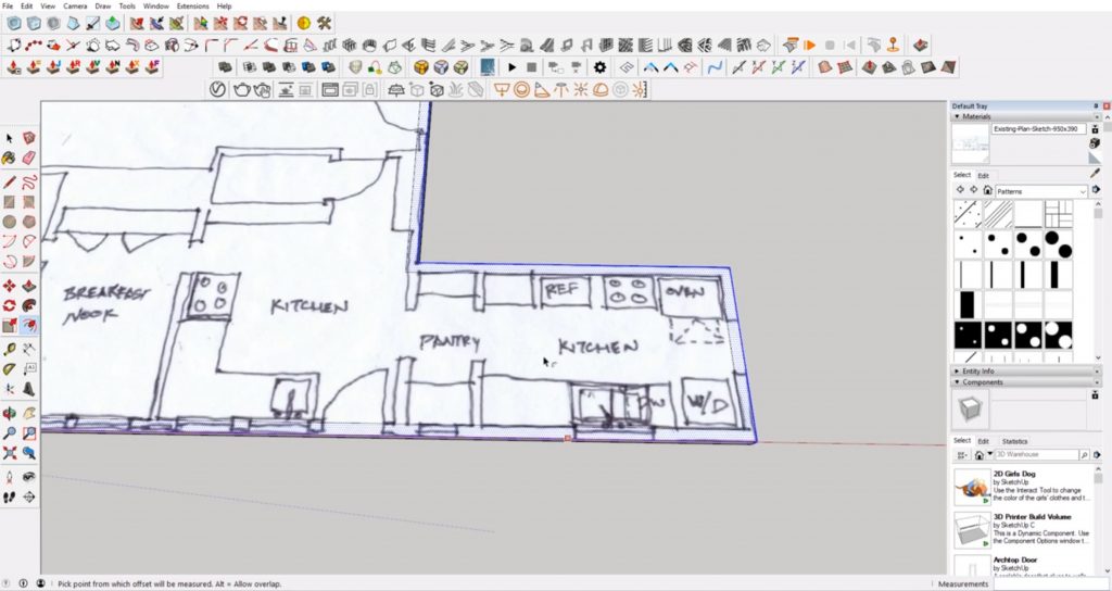 offset exterior walls from floor plan to 3D