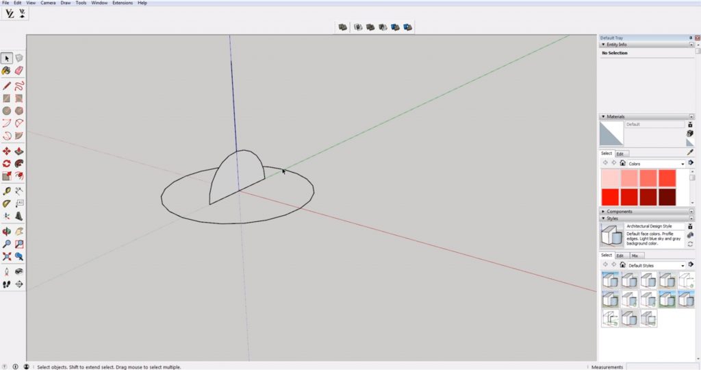 draw vertical line for second circle domes in Sketchup