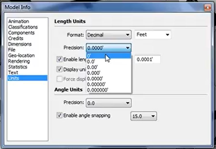 change units for area calculations in Sketchup