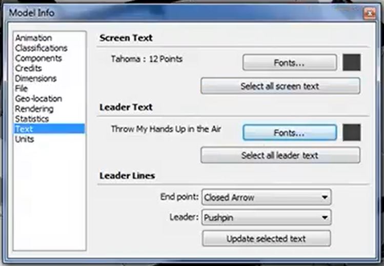 change model info for area calculations in Sketchup