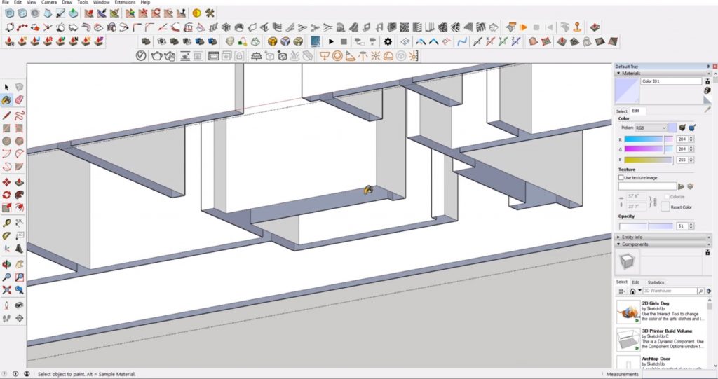 paint bottom of walls from floor plan to 3D