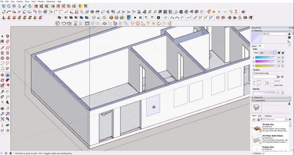 push windows through floor plan to 3D