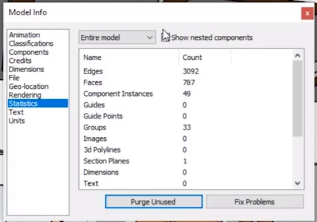 Sketchup file size model info