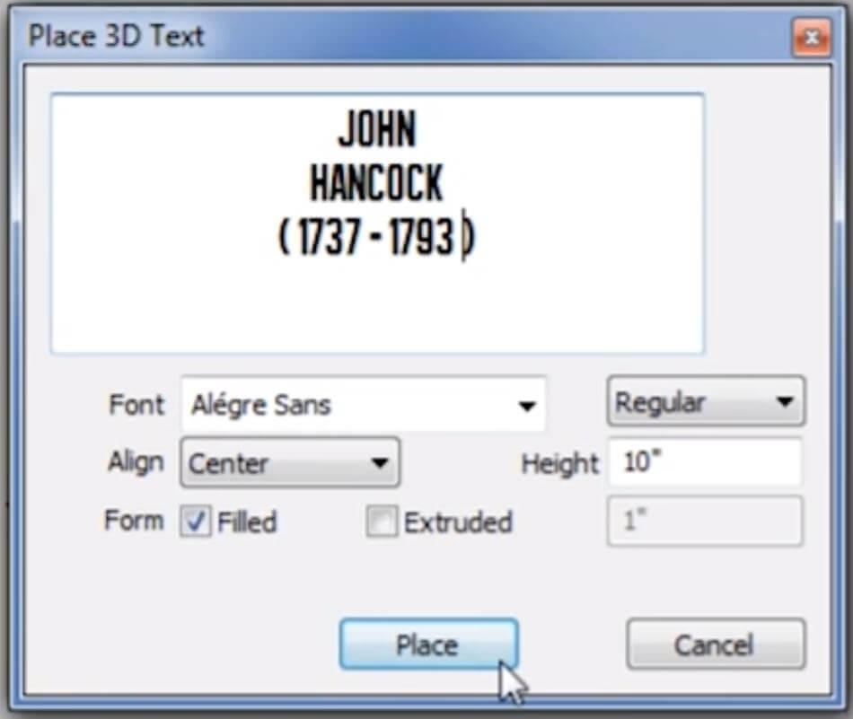 edit 3D embedded text window