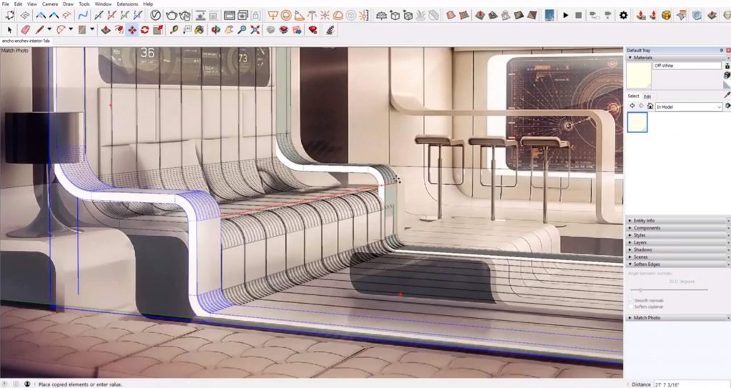 model curve in Sketchup interior design