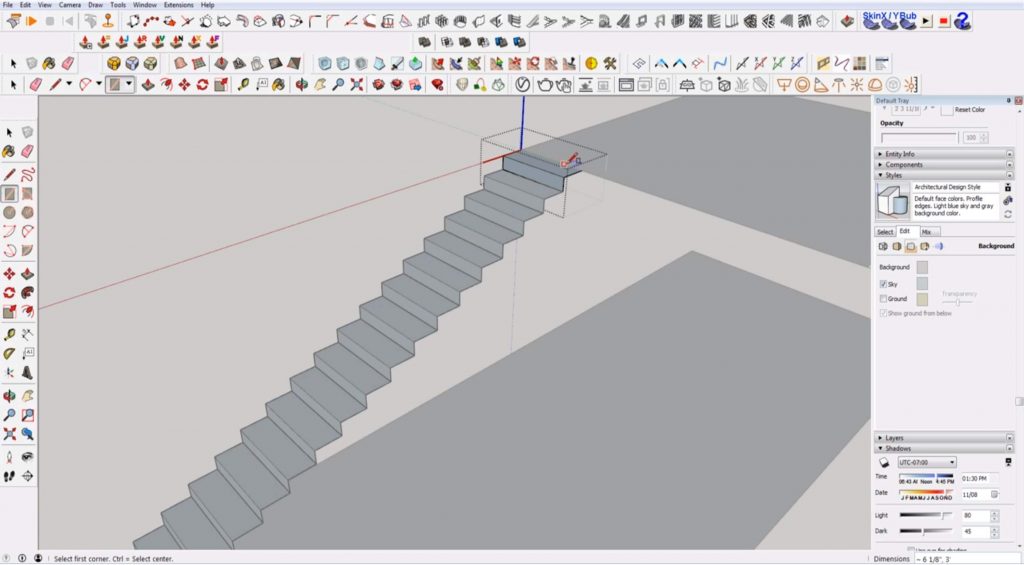 draw riser on stairs in Sketchup