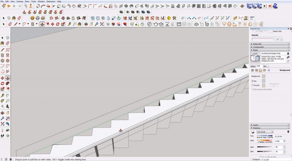 extrude stringer on stairs in Sketchup