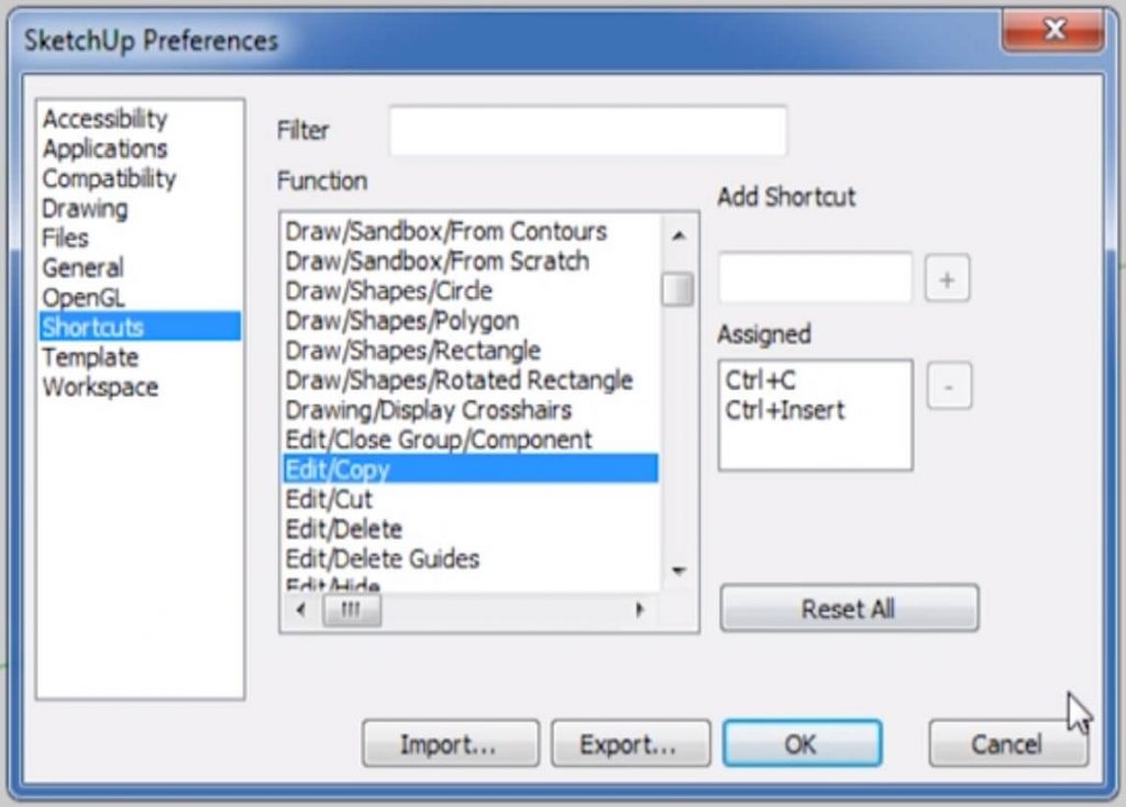 sketchup shortcuts windows