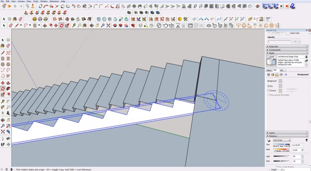 rotate and align stringer to stairs in Sketchup