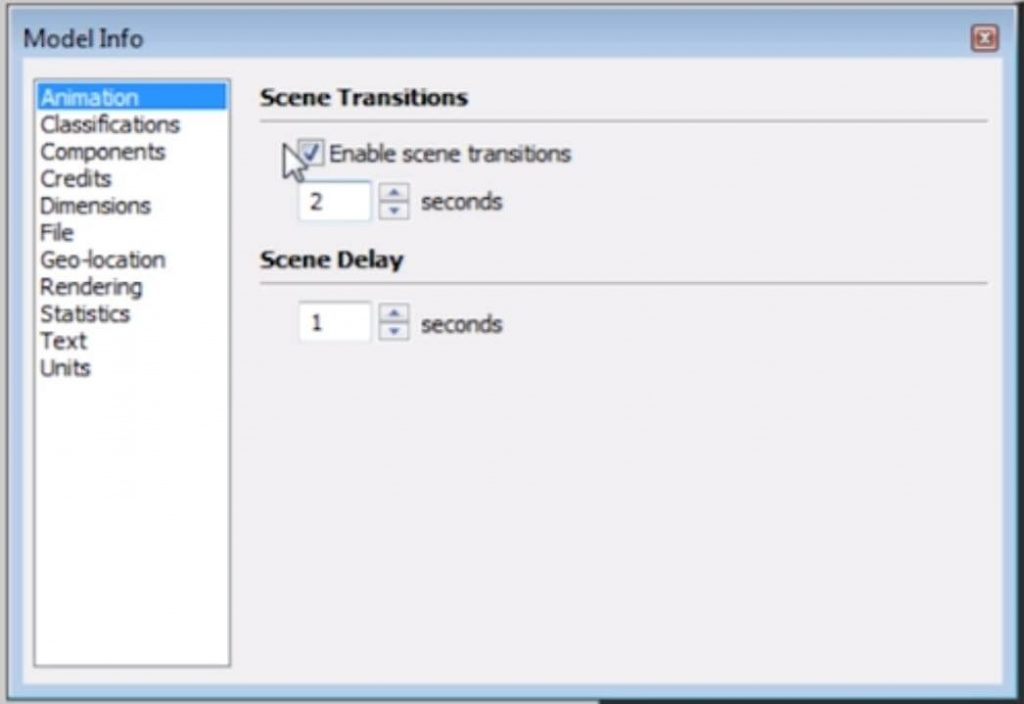 disable scene transitions between 2D elevation in Sketchup and other scenes