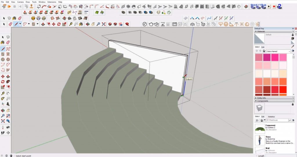 draw line on sloped wall in Sketchup