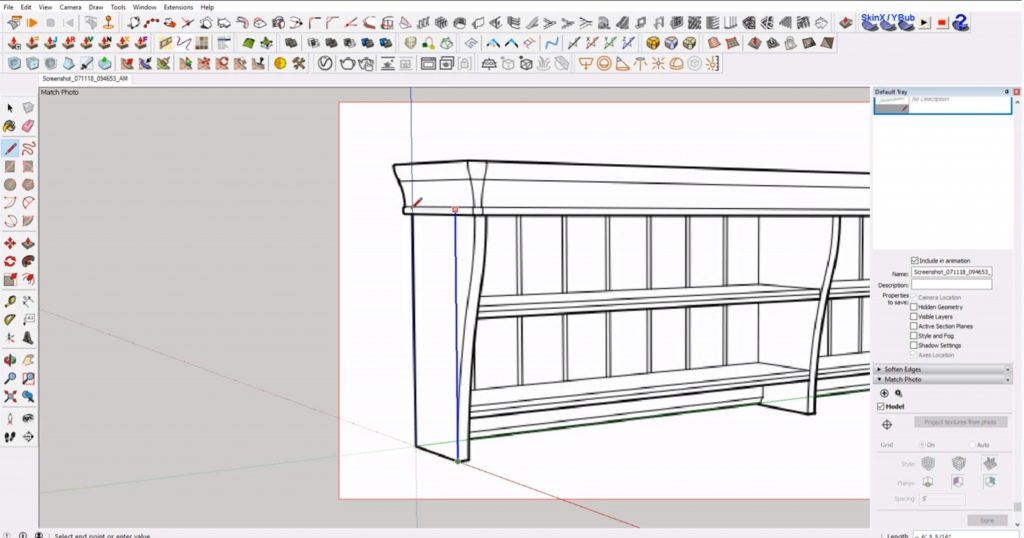 trace end support of IKEA furniture in Sketchup