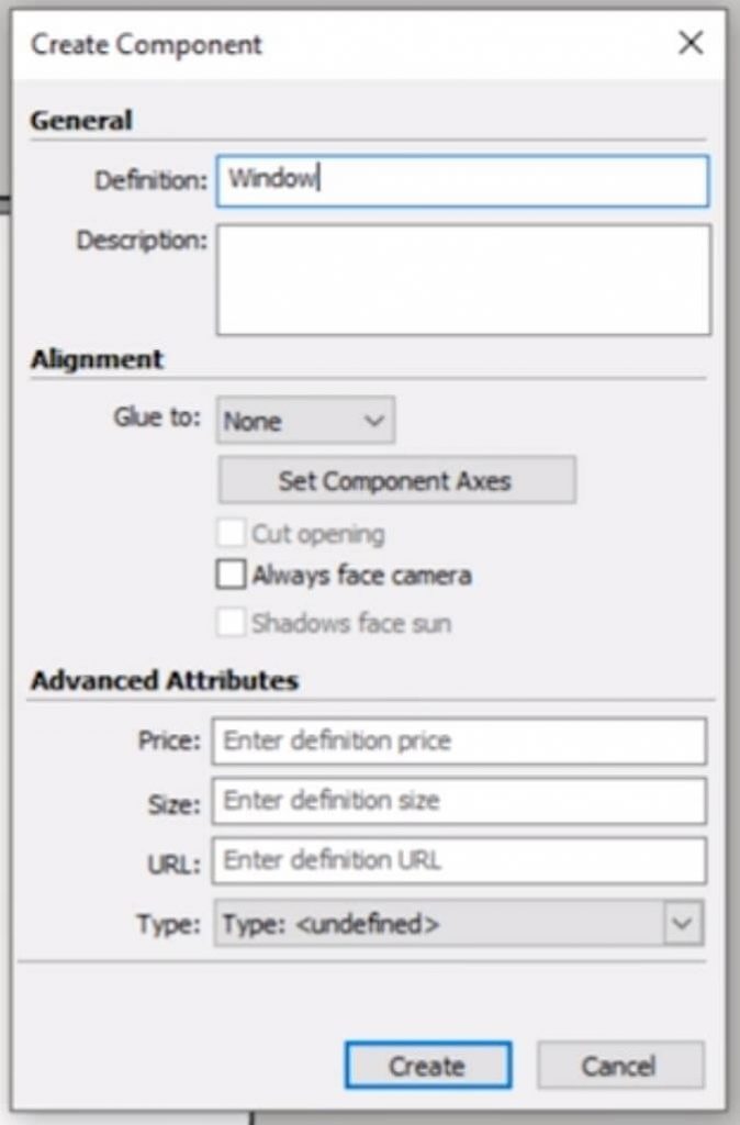 create component for windows in Sketchup