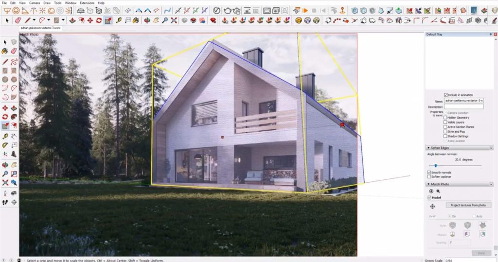 cut roofline in house in Sketchup